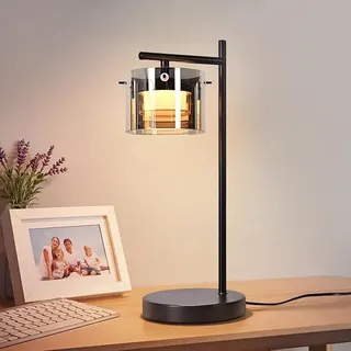 Gbly Tischlampe Mit Kabel Led Nachttischlampe Tischleuchte Schwarz Aus Rauchglas Metall Warmlicht Nachttischleuchte Modern Bettlampe Für Wohnzimmer Schlafzimmer Esszimmer Flur Büro