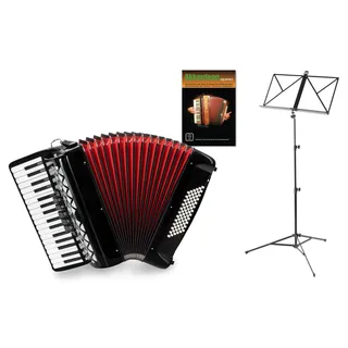 Classic Cantabile 72 Bass Akkordeon "Secondo V" Set Schwarz, 72 Bassknöpfe | 34 Diskanttasten, 3-chörig, 5 Diskantregister, 2 längenverstellbare Gurte, Abmessungen (BxHxT): 43 x 38, 5 x 19 cm, 6 kg