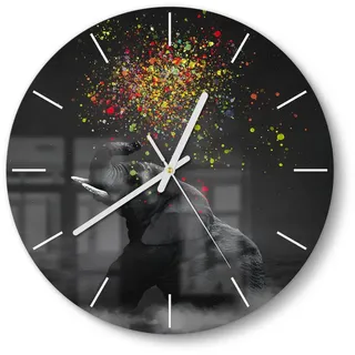 DEQORI Wanduhr 'Farbenfreudiger Riese' (Glas Glasuhr modern Wand Uhr Design Küchenuhr) schwarz 30 cm x 30 cm