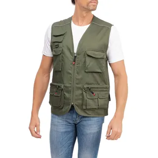 Mivaro Herren Safari Weste Grün - leichte Sommerweste mit Reißverschluss und vielen Taschen als Funktionsweste Outdoor Weste Anglerweste Arbeitsweste Werkzeugweste taktische Weste Trekking Größe 3XL - 3XL