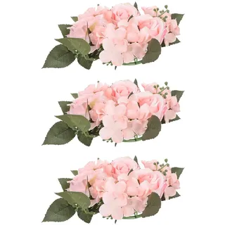 Kerzenringe 3 StüCk, KüNstlicher Rosenkranz FüR Stabkerzen, Romantische Tischdeko FüR Hochzeit, Party Und Zuhause, Hellrosa Blumenkranz Mit 10cm Innendurchmesser