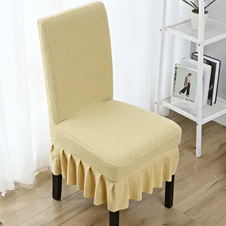 Ricemru Rock Stuhl Bezüge 4 Stück Gelb Oker Stuhlhussen Universal Stretch Dicker Stoff Stuhlhussen Landhaus Elegant Stuhlbezug Stuhlschutz Abnehmbare Abdeckung Esszimmer