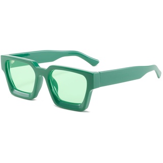 YUELUQU Retro Rechthoek Chunky Zonnebril Große Square Chunky für Herren Damen Trendy Sonnenbrille (Grün -grün) - L
