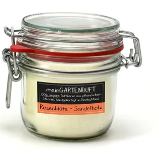 Candle Factory 100% vegane Duftkerze 30 Std. ohne Farbstoffe aus Pflanzlichen Stearin meinGartenduft Duft: Rosenblüte-Sandelholz