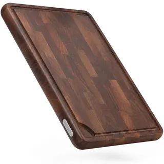 Deleca Schneidebrett Walnuss Nussbaum Stirnholz - Hackblock, Tranchierbrett, Fleischbrett, Küchenbrett, Saftrille, Rutschfest, Extra dick - 43x33x... - Braun