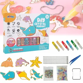 Cemssitu DIY Crystal Paint Arts and Crafts Set, Diamond Painting Kits, DIY Crystal Pendant Kit, DIY Christmas Ornaments Kits (Ocean Series)