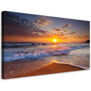 Feeby Leinwand Bilder - Bild Wohnzimmer - Strand Meereslandschaft - 120x60 1tlg - Deko Schlafzimmer Groß - Dekoration Canvas - Gemälde - Modern Wandbilder - Kunstdruck