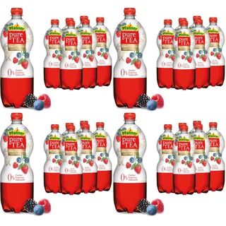 Pfanner Pure Tea Früchtetee (6 x 1 l) – Eistee ohne Zucker und ohne Süßstoffe – Bio Hagebutten und Hibiskusblüten – im Vorratspack (Packung mit 4)