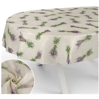 ANRO Tischdecke mit Blumen Botanik aus Stoff Tischwäsche mit Beschichtung Tischtuch (Einzelstück 1-tlg), auch als Gartentischdecke - mit Schutzschicht beige Oval | 140 cm x 240 cm x 0.3 mm