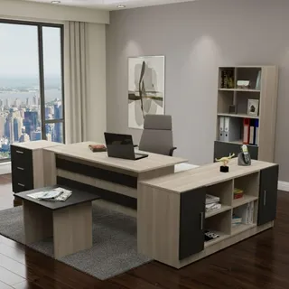Dmora Styx Büro-Set Braun, 5 Schubladen, 5 Regale