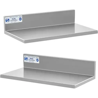 Hally Edelstahl-Wandregal, 21,6 x 40,6 cm, 20 kg, NSF-kommerzielle Schwerlast-Wandhalterung, schwebendes Regal für Restaurant, Küche, Zuhause, Hotel und Bar, 2 Stück