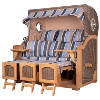 bene living Strandkorb Ammersee Grande XXL Teak - PE grau - Modell 580, BxTxH: 170x95x170 cm, Volllieger ca. 175 Grad, Ostsee-Strandkorb, inkl. Liftersystem und Bullaugen grau