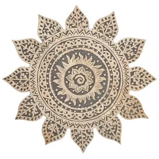 Marrakesch Orient & Mediterran Interior Orientalische Holz Ornament Wanddeko Sole Schwarz 40cm gross XL | Orientalisches Wandbild Wanpannel in Weiß als Wanddekoration | Vintage Triptychon als Dekoration im Schlafzimmer oder Wohnzimmer