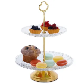 relaxdays Etagere 2-stöckige Etagere aus Glas, Glas weiß