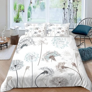 LUYAPOND Bettwäsche 155x220 Weiße Pusteblume Bettwäsche Set, Mikrofaser Bettbezüge, 1 Bettbezug mit Reißverschluss + 2 Kissenbezug 80x80 cm