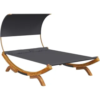 vidaXL Bugholz Loungebett mit Dach Sonnenbett Gartenliege Lounge Outdoor Bett Hängematte Sonnenliege 165x203x126cm Massivholz Anthrazit