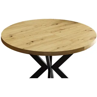 Feldmann-Wohnen Esstisch Edder (mit 2 Erweiterungsstücken und Metallgestell, 1-St., moderne Optik, Tischplatte rund ausziehbar), 120 / 196cm ausziehbar Eiche Artisan braun