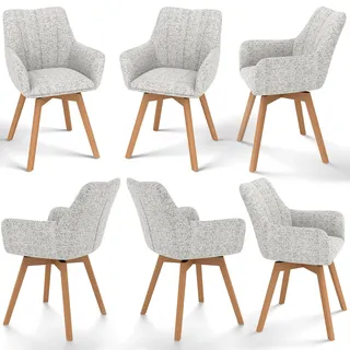 WAFTING Esszimmerstühle 6er Set Drehbar 360° mit Holzbeinen, Beige | Tweed-Stoff, Armlehnstuhl, Moderner Polsterstuhl, Drehstuhl, Esszimmerstuhl Drehbar, Wohnzimmer, Arbeitszimmer, Schlafzimmer