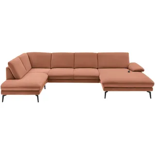 Dieter Knoll Wohnlandschaft, Orange, Metall, 4-Sitzer, U-Form, 344x208 cm, Fußauswahl, Stoffauswahl, Sitzqualitäten, seitenverkehrt erhältlich, Hocker Rücken echt, individuell planbar, Wohnzimmer, Sofas & Couches, Wohnlandschaften, Wohnlandschaften in U-Form
