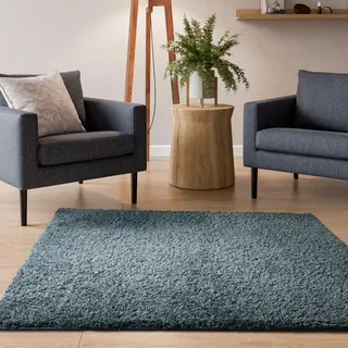 Interiyou Hochflor Teppich Sofia - 160x160 cm Blau - flauschig und einfarbig - waschbar und rutschfest - weicher Langflor