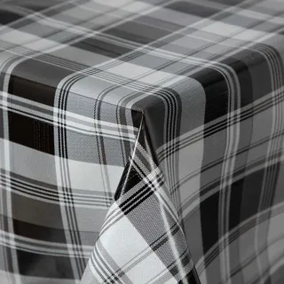 Wachstuch Wachstischdecke Tischdecke, Black and White Series mit Paspelband Kiel Rund 160 cm, Abwaschbar
