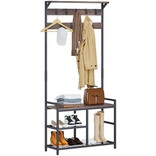 Metall Garderobe garderobenständer Sitzbank 182x30x84cm Vintage Braun