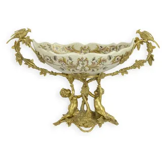 Aubaho Dekoobjekt Schale Porzellan mit Bronze Obstschale Replikat Retro Design Dekoratio