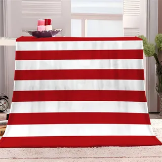 Quixora Bedding Flanelldecke Rot Weiß Gestreift 130x150 cm 3D-Druckdecke kuscheldecke,Sofadecke,Wolldecke,Bettlaken,Wärme und Isolierung Decke,Klimaanlage Decke für Wohn und Schlafräume