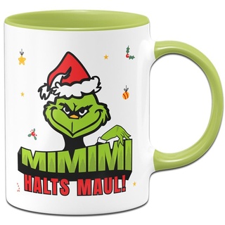 Tassenbrennerei Grinch Tasse - MiMiMi Halts Maul - Weihnachtstasse lustig - Kaffeetasse mit Spruch, Weihnachtsmotiv - Deko (Grün)