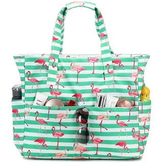 SAVOSWEET Große Damen Strandtasche - Faltbare Badetasche mit Reißverschluss für Reisen - Wasserdichte Strandtasche für Familie & Frauen - L