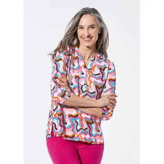 GOLDNER Tunika Mit Allover-Print in Tunikaform, 3/4-Ärmeln Tunika-Bluse aus Viskose mit V-Ausschnitt weiß 42