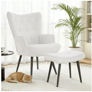 TLGREEN Relaxsessel Ohrensessel mit Hocker, (Relaxsessel mit Hocker), Sessel-Garnitur mit Hocker für Wohnzimmer weiß
