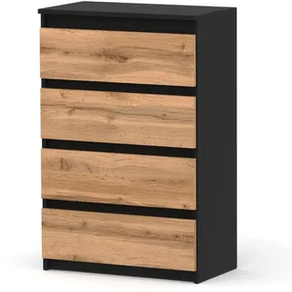 MRBLS_HOME Kommode mit 4 Schubladen - Holz Sideboard 60 x 92,5 x 33,5 cm (B/H/T) - Schmale Kommode für Schlafzimmer & Flur - Regal mit Schubladen - Schrank mit Schubladen (Schwarz Matt - Wotan)