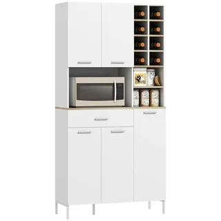 Homcom Küchenschrank mit offenen Regalen, Fächern, Weinregal 5 Schranktüren 0 x 0 x 0 Weiß