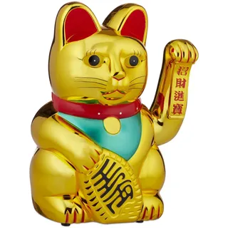 Relaxdays Winkekatze XXL Gold,Grün,Rot