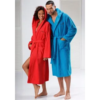 KangaROOS Unisex-Bademantel Cassidy, für Damen & Herren, Standardlänge & Überlänge, Langform, Walkfrottee, Kapuze, Gürtel, mit Taschen, Männer und Frauen, Baumwolle, Reise, Hotel, Sauna, S-3XL blau L | 125 cm