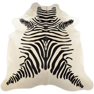 Kuhfelle Online & Nomad Zebra Kuhfell Teppich – Rinderfell mit Zebra‐Print, Naturweiß/Schwarz – 220 x 180 cm Weiches Echtfell, Premium Qualität, Dekoteppich für Wohnzimmer & Büro