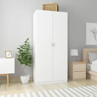 Homgoday Kleiderschrank, Kleiderschrank mit 1 Stangen, Schlafzimmerschrank mit Fächern, Holzschrank mit Fächern, Sperrholz, Kinderschrank, Weiß, 90 x 52 x 200 cm