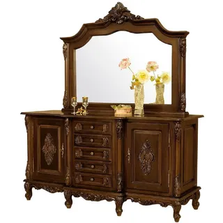 Casa Padrino Luxus Barock Sideboard mit Spiegel Dunkelbraun - Luxus Möbel Möbel im Barockstil - Barock Möbel - Barock Einrichtung - Edel & Prunkvoll