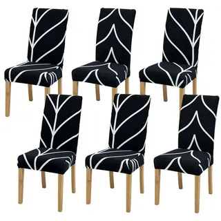 Vivi Idee Stuhlbezug Stuhlhussen 4/6er Set Spannbezug für Esszimmerstühle Schwingstuhl, Elastische Waschbar Hochzeit Büro Partys Deko schwarz