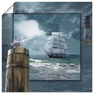 ARTland Poster Kunstdruck Wandposter Bild ohne Rahmen 70x70 cm Meer Küste Maritim Schiff Segelschiff Möwe Leuchtturm Sturm Wolken T6DA