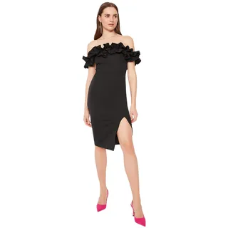 TRENDYOL Damen Figurbetontes Midi-kleid Kleid, Schwarz, 38 EU - 38