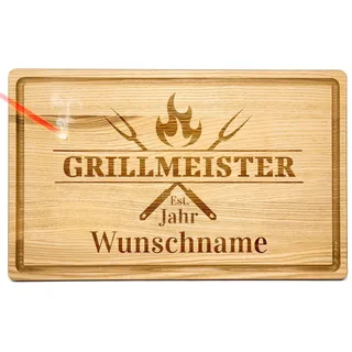 PR Print Royal Großes Holzbrett mit Gravur für Grillfans | Schneidebrett personalisiert mit Name und Jahr, Geschenke für Grillfans, Eschenholz, Holz, 40 x 25 x 2 cm
