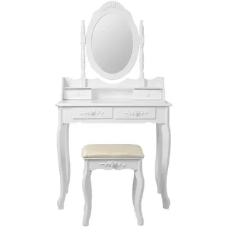 ML-Design Schminktisch Weiß, mit Spiegel, Hocker und 4 Schubladen, 75x139x40 cm, Schlafzimmer, Schminktische