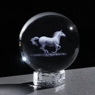 Ornalrist 6 cm, 3D-geätztes Pferd, Kristallkugel, Ornament für Zuhause, Sammlerfigur, Dekoration mit Ständer, Glasbasteln, Pferd, Geschenke für Frauen zum Geburtstag, Weihnachten