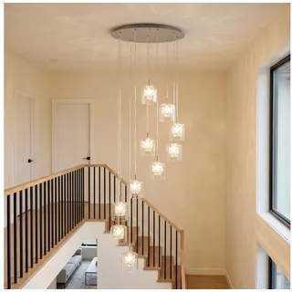ZMH Pendelleuchte Esszimmer 10 Flammig G9 Kristall Glas zilver Hängeleuchte Treppenhaus, Hochwertige Design, ohne Leuchtmittel, 230CM Modern Höheverstellbar Hängeleuchte Küche Esstisch weiß