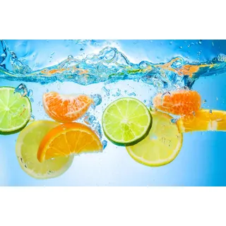 queence Herd-Abdeckplatte Citrus Zitronen Rutschfeste Herdabdeckung Küchenwand Schutz, Acrylglas, (1 tlg), Herdblende inkl. Klebepads für eine flexible Befestigung blau|bunt 80 cm x 52 cm x 0.4 cm