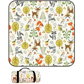 DOTBUY-SHOP Picknickdecke Wasserdicht, Campingdecke Stranddecke Wärmeisoliert Maschinenwaschbar Faltbar Picknickmatte, für Outdoor Strand Campen Wandern Ausflüge (tierischer Wald,150x100cm)
