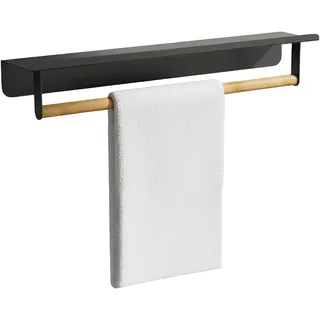 Relaxdays Handtuchstange Wand mit Ablage Schwarz/Braun