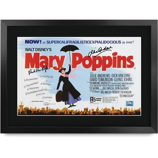 HWC Trading FR A3 Mary Poppins Filmplakat Julie Andrews, Dick Van Dyke Geschenke Gedrucktes Poster Signiertes Autogrammbild für Film-Erinnerungsstücke-Fans - A3 gerahmt